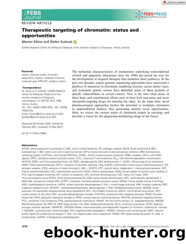 Therapeutic targeting of chromatin: status and opportunities by Unknown