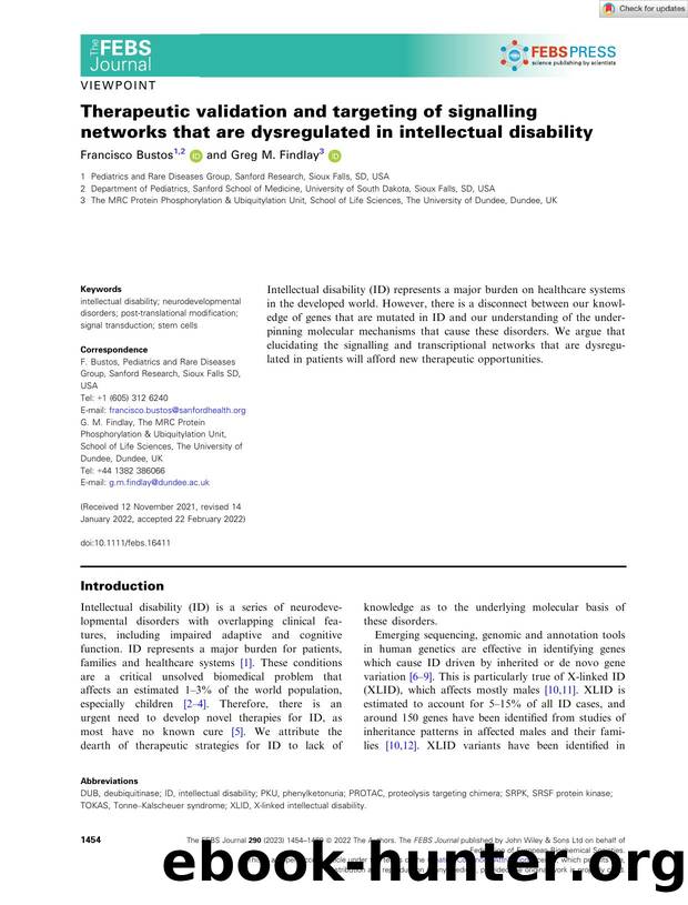 Therapeutic validation and targeting of signalling networks that are dysregulated in intellectual disability by Unknown