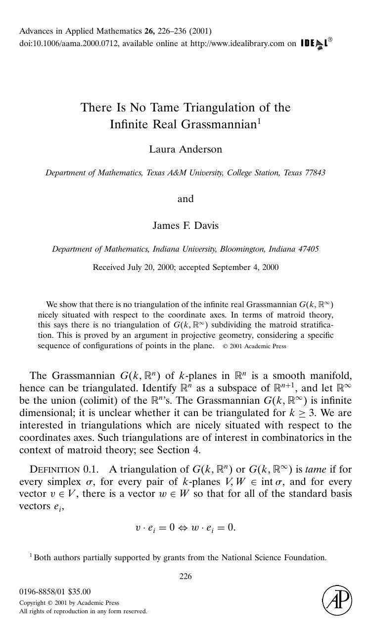 There Is No Tame Triangulation of the Infinite Real Grassmannian by Anderson L. et al