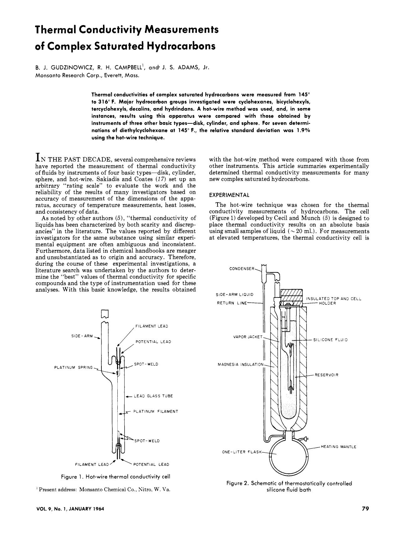 Thermal Conductivity Measurements of Complex Saturated Hydrocarbons. by B. J. Gudzinowicz R. H. Campbell J. S. Adams