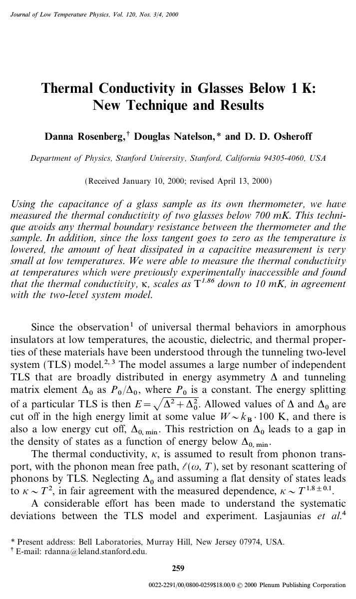 Thermal Conductivity in Glasses Below 1K: New Technique and Results by Unknown