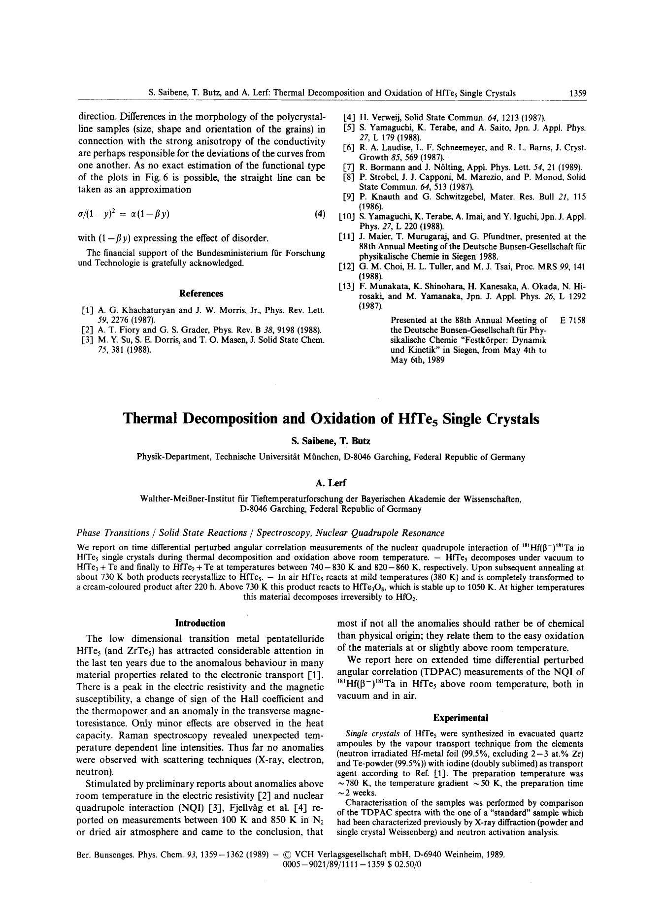 Thermal Decomposition and Oxidation of HfTe5 Single Crystals by Unknown