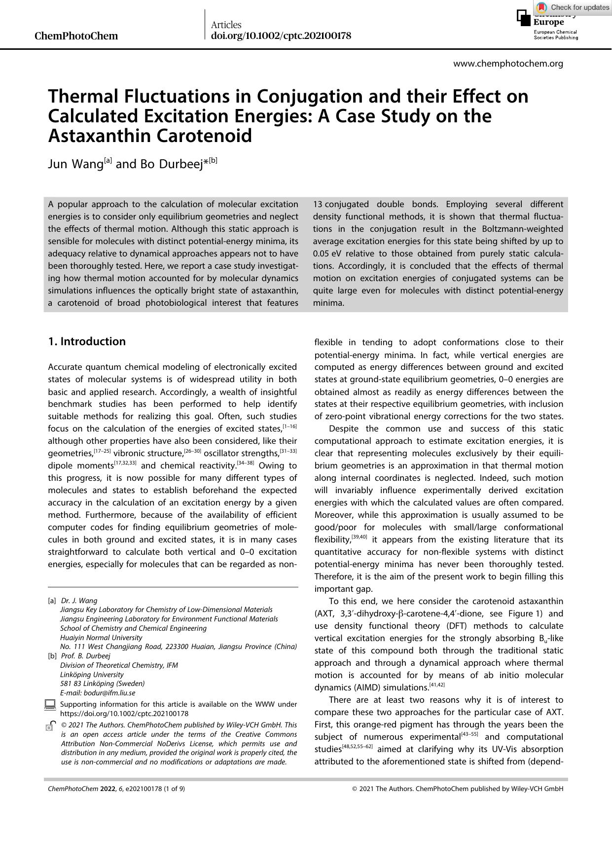 Thermal Fluctuations in Conjugation and their Effect on Calculated Excitation Energies: A Case Study on the Astaxanthin Carotenoid by Unknown