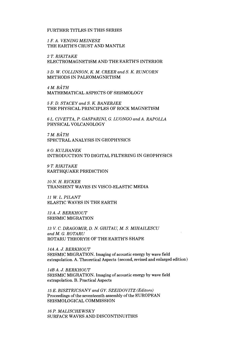 Thermal Geophysics by A.M. JESSOP (Eds.)