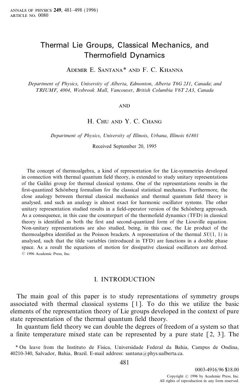 Thermal Lie Groups, Classical Mechanics, and Thermofield Dynamics by Santana A. E. et al