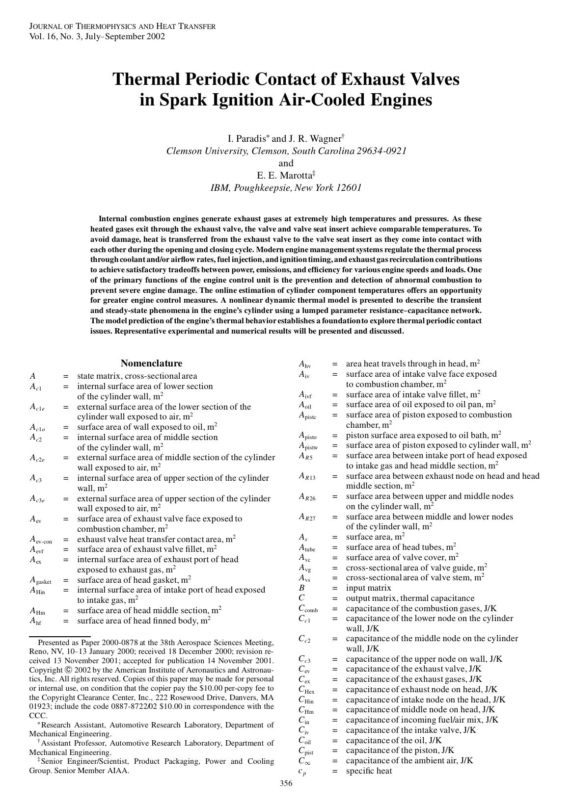 Thermal Periodic Contact of Exhaust Valves in Spark Ignition Air-Cooled Engines by Unknown