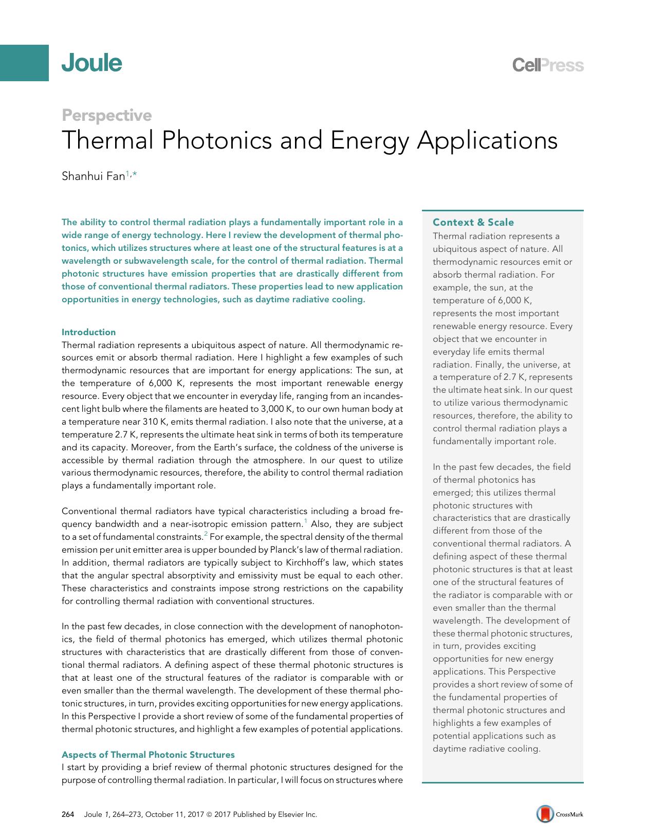 Thermal Photonics and Energy Applications by Shanhui Fan