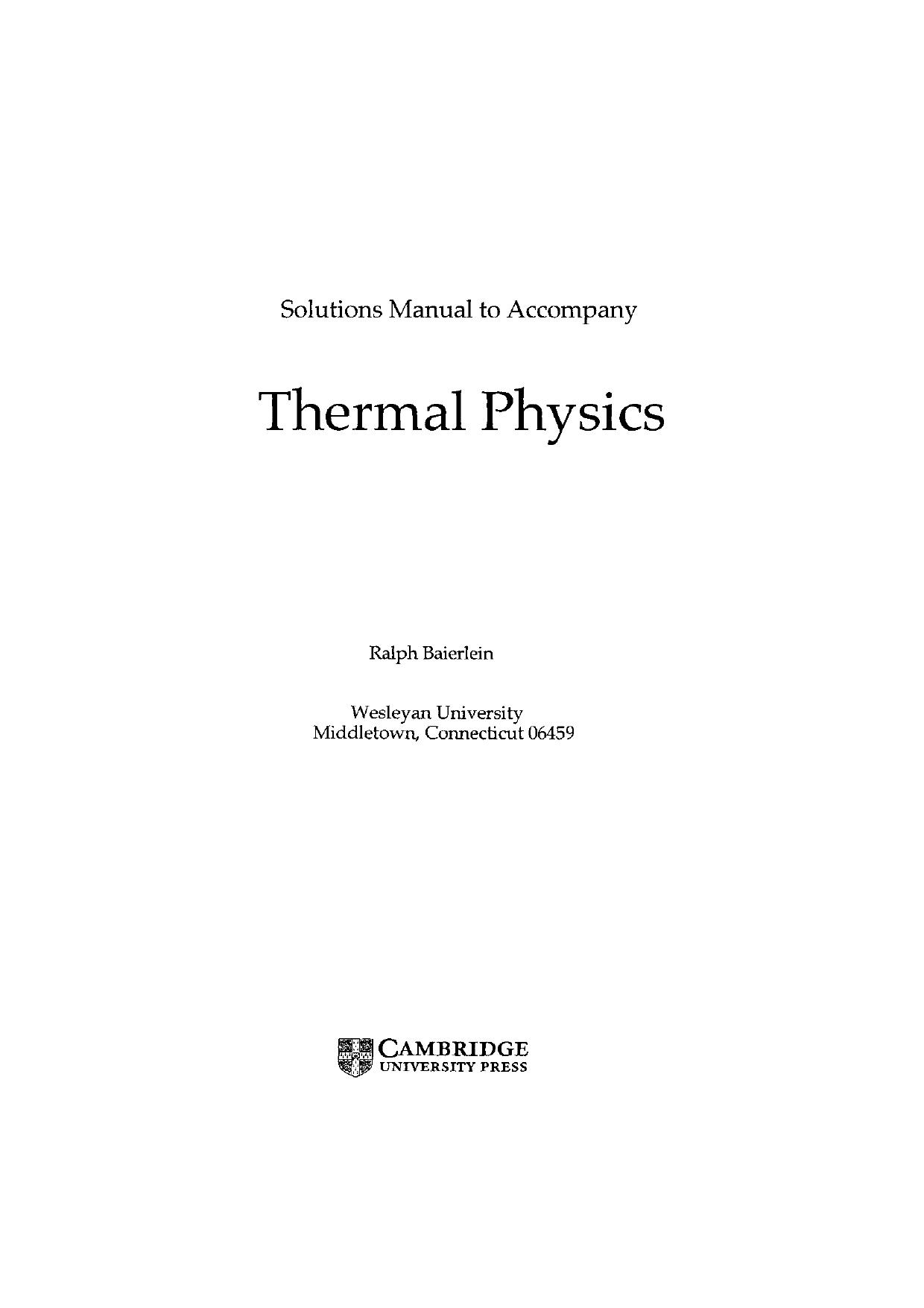 Thermal Physics Solutions Manual by Ralph Baierlein