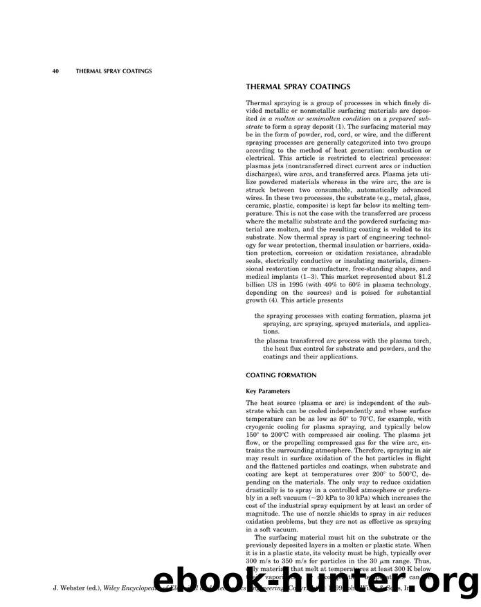 Thermal Spray Coatings". In: Wiley Encyclopedia of Electrical and Electronics Engineering by Unknown