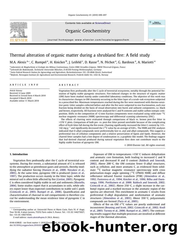 Thermal alteration of organic matter during a shrubland fire: A field study by M.A. Alexis; C. Rumpel; H. Knicker; J. Leifeld; D. Rasse; N. Péchot; G. Bardoux; A. Mariotti