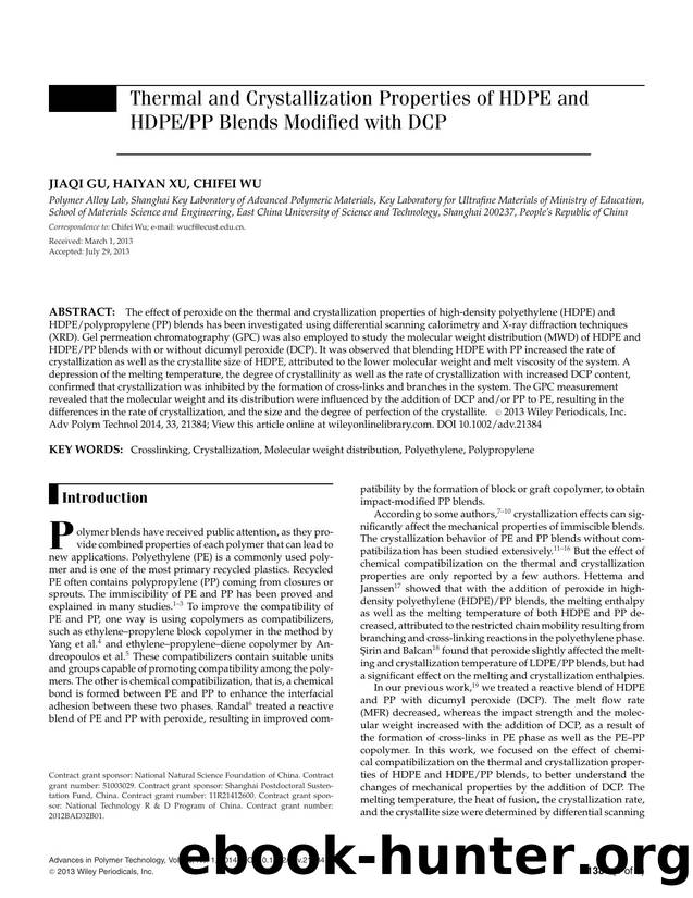 Thermal and Crystallization Properties of HDPE and HDPEPP Blends Modified with DCP by Unknown