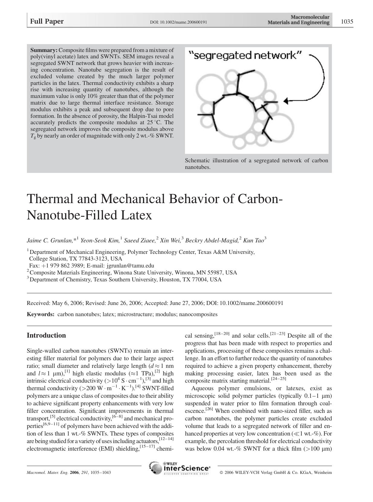 Thermal and Mechanical Behavior of Carbon-Nanotube-Filled Latex by Unknown