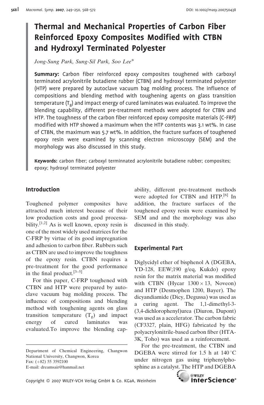 Thermal and Mechanical Properties of Carbon Fiber Reinforced Epoxy Composites Modified with CTBN and Hydroxyl Terminated Polyester by Unknown