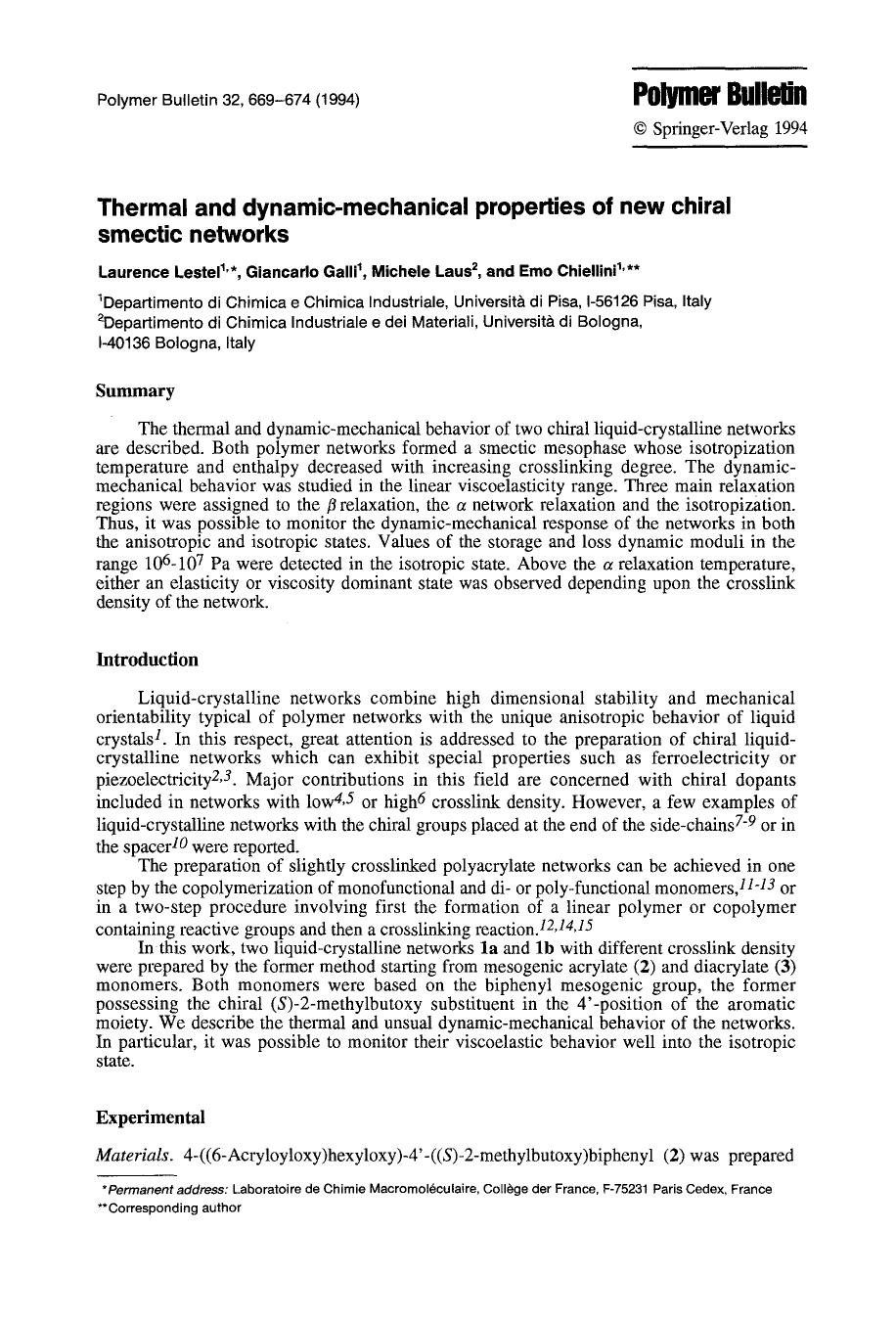 Thermal and dynamic-mechanical properties of new chiral smectic networks by Unknown