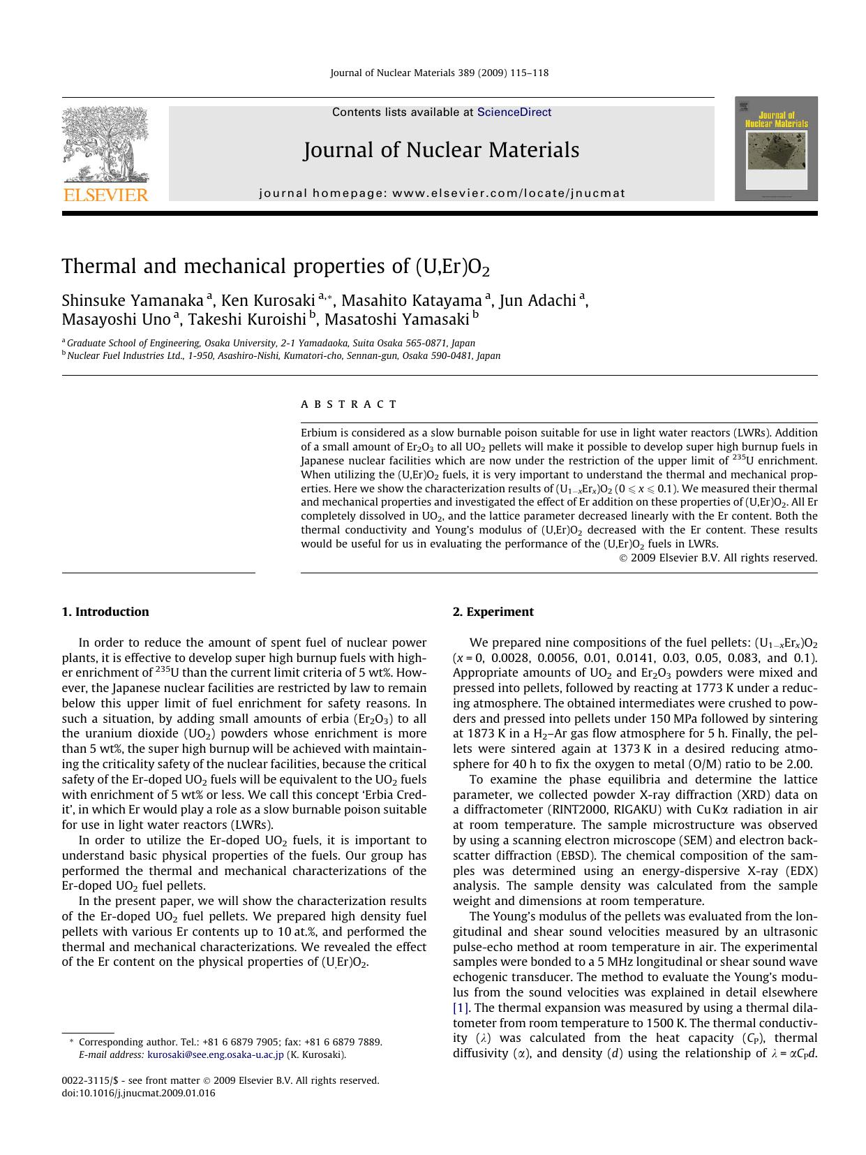 Thermal and mechanical properties of (U,Er)O2 by unknow