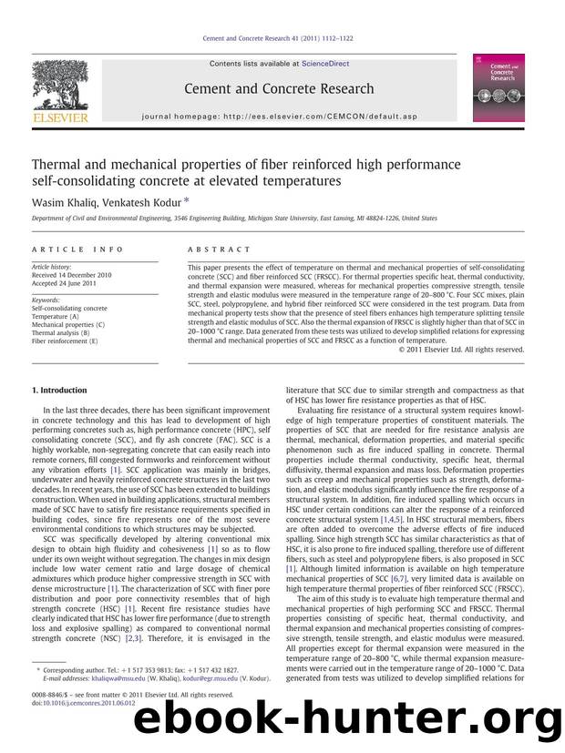 Thermal and mechanical properties of fiber reinforced high performance self-consolidating concrete at elevated temperatures by Wasim Khaliq & Venkatesh Kodur