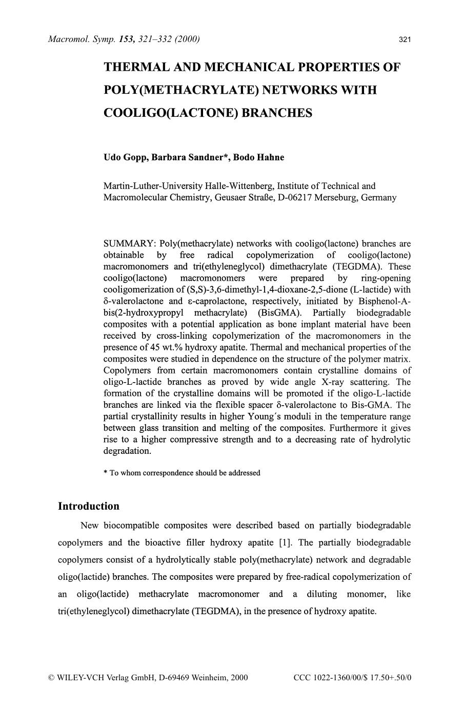 Thermal and mechanical properties of poly(methacrylate) networks with cooligo(lactone) branches by SOD