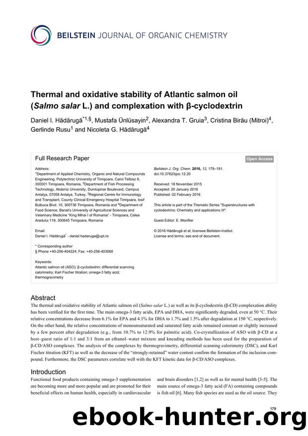 Thermal and oxidative stability of Atlantic salmon oil (Salmo salar L.) and complexation with Î²-cyclodextrin by unknow