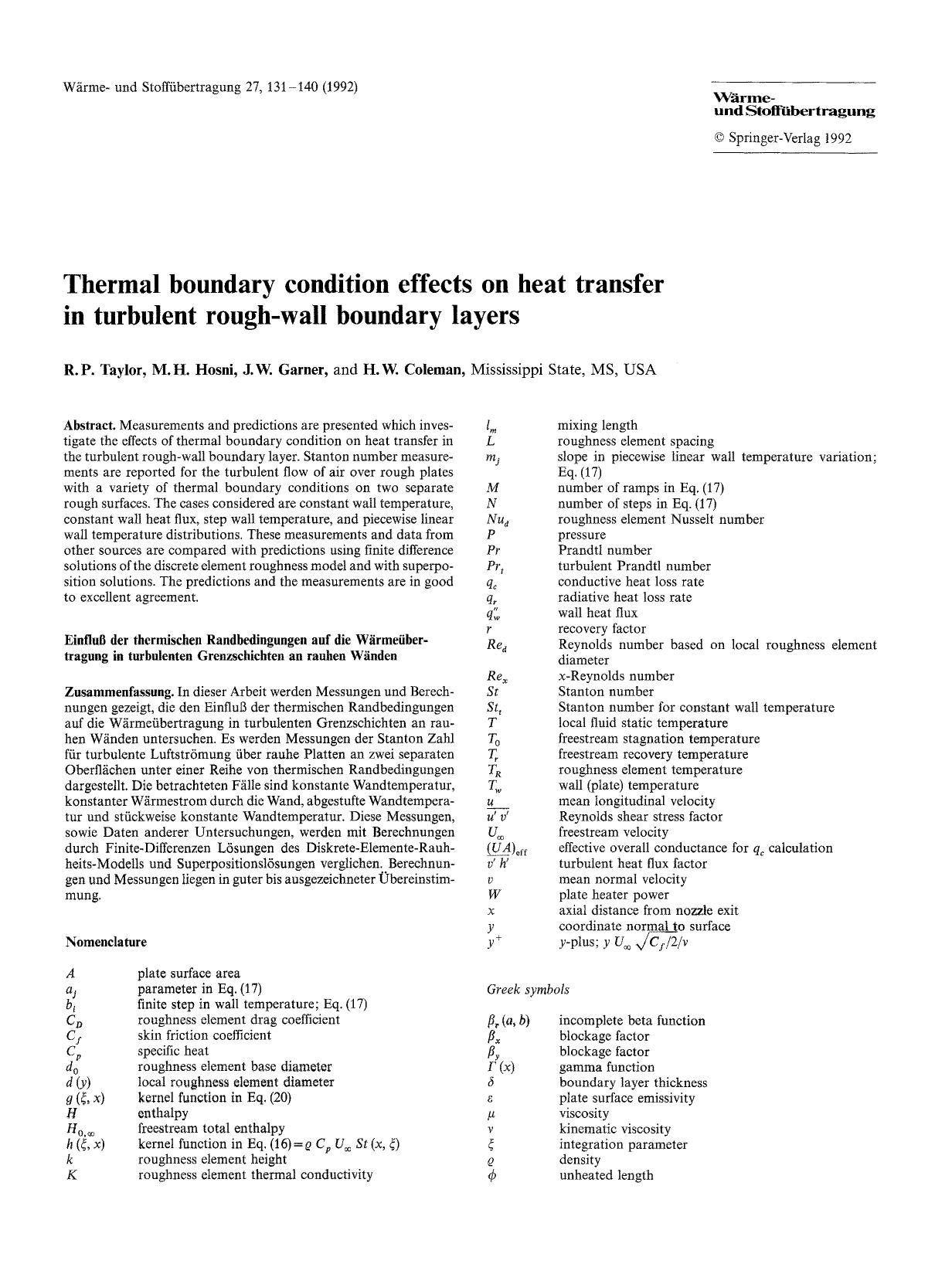 Thermal boundary condition effects on heat transfer in turbulent rough-wall boundary layers by Unknown
