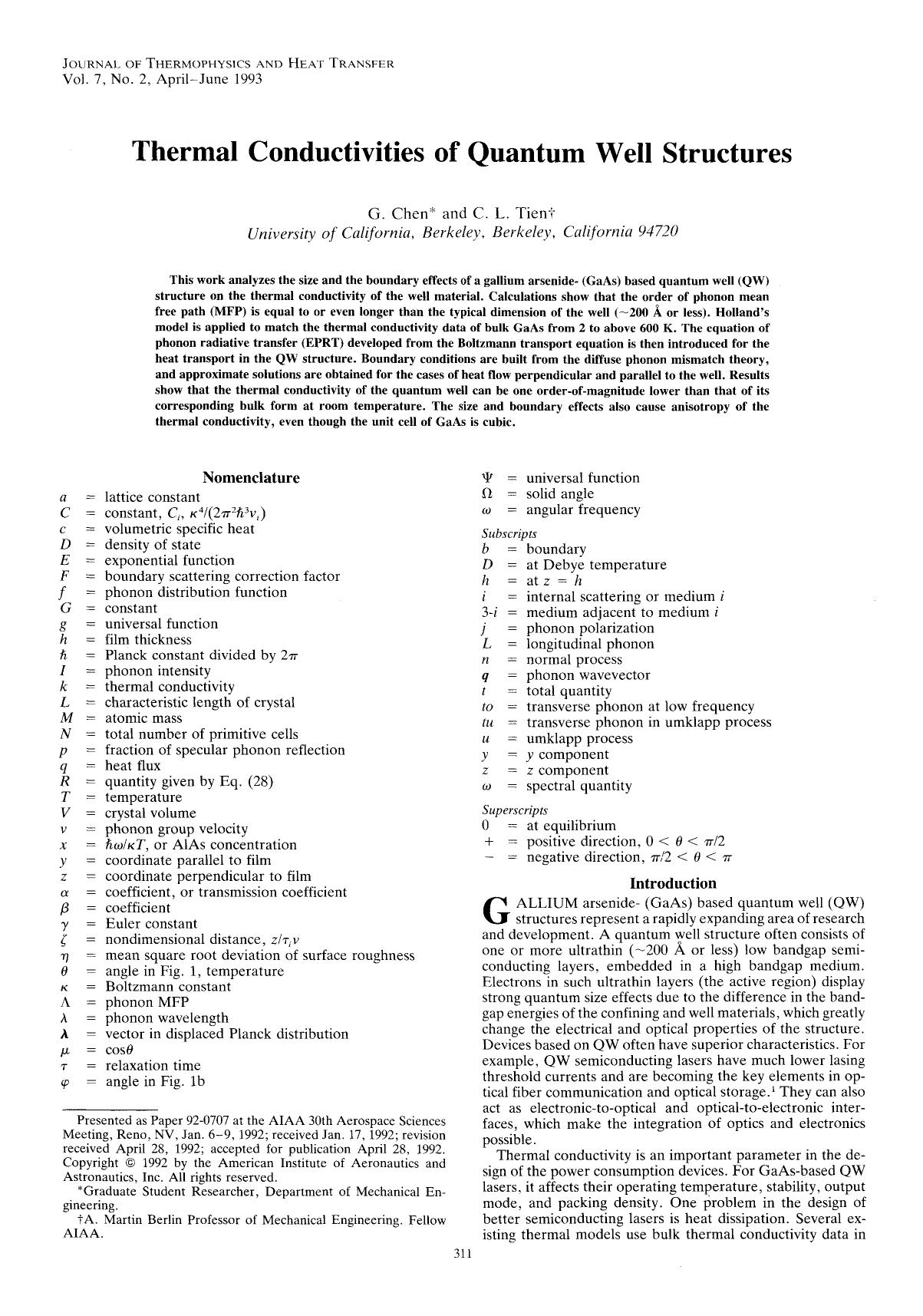Thermal conductivities of quantum well structures by Unknown