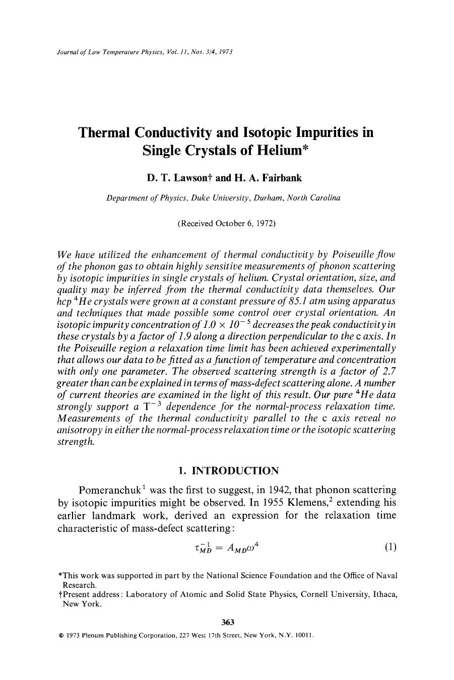 Thermal conductivity and isotopic impurities in single crystals of helium by Unknown