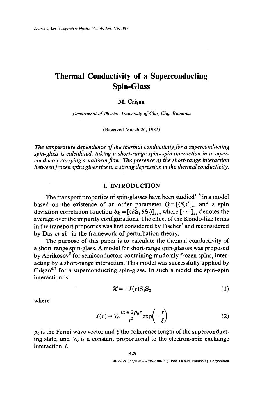 Thermal conductivity of a superconducting spin-glass by Unknown
