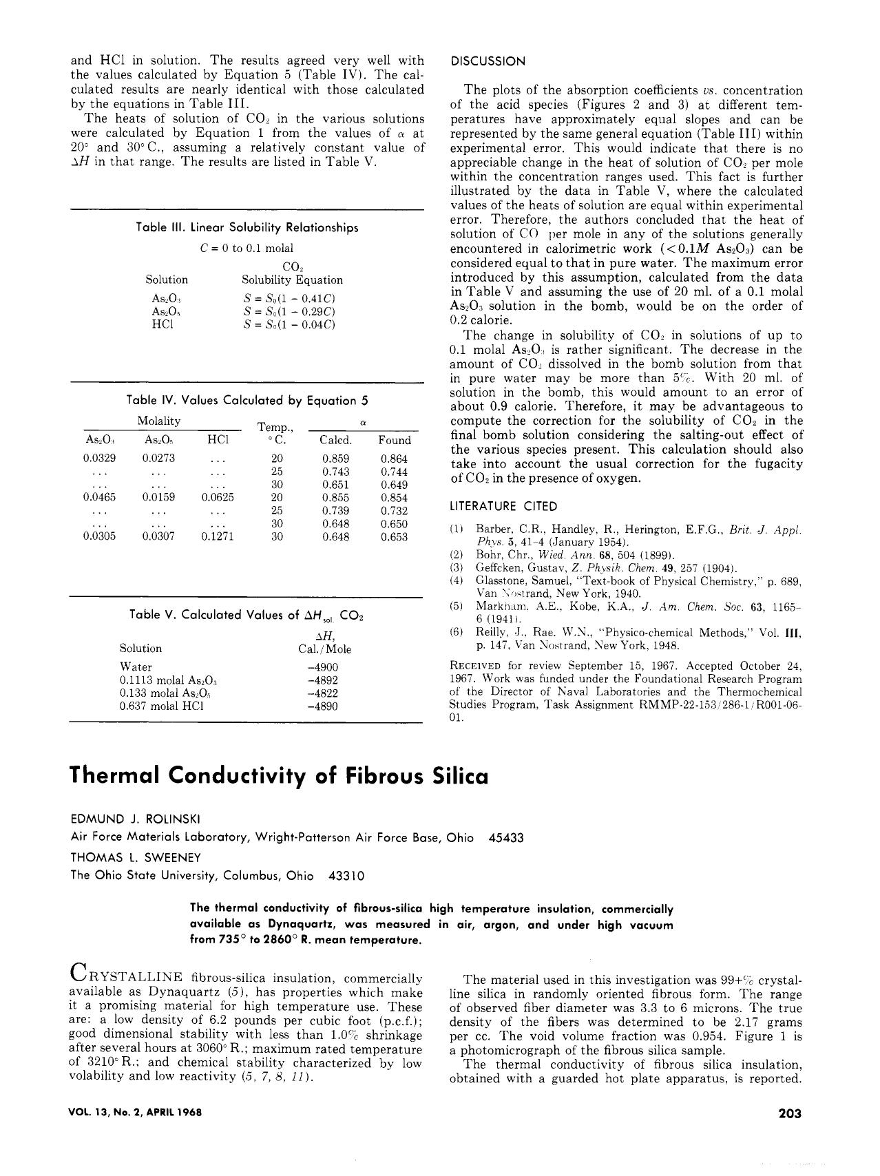 Thermal conductivity of fibrous silica by Edmund J. Rolinski Thomas L. Sweeney