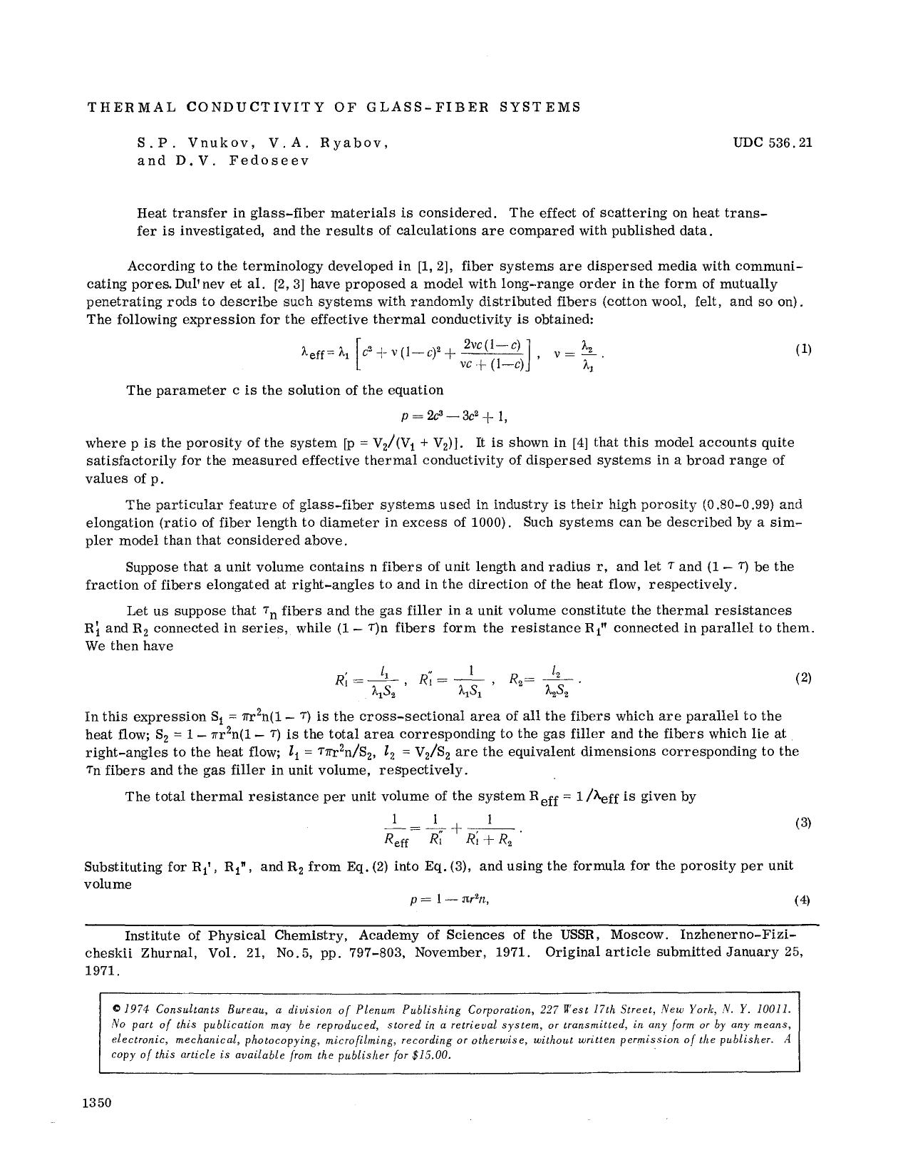 Thermal conductivity of glass-fiber systems by Unknown