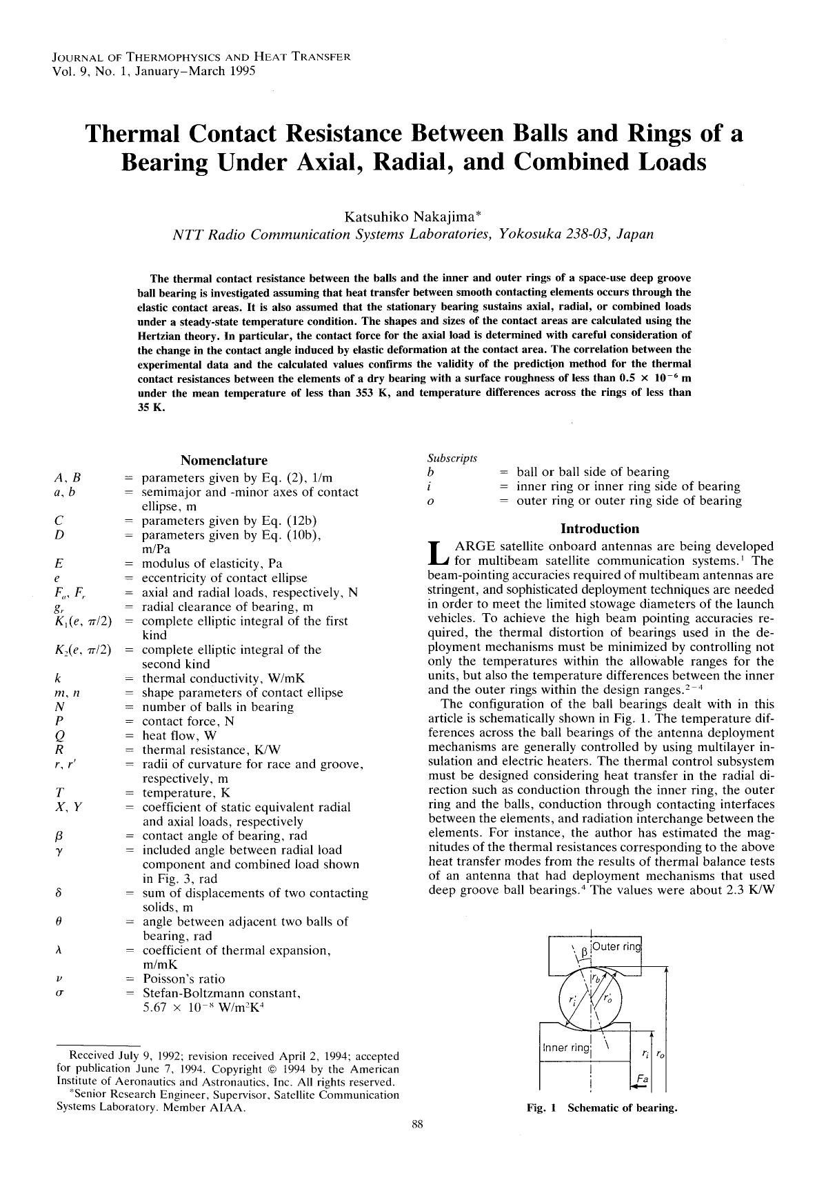 Thermal contact resistance between balls and rings of a bearing under axial, radial, and combined loads by Unknown