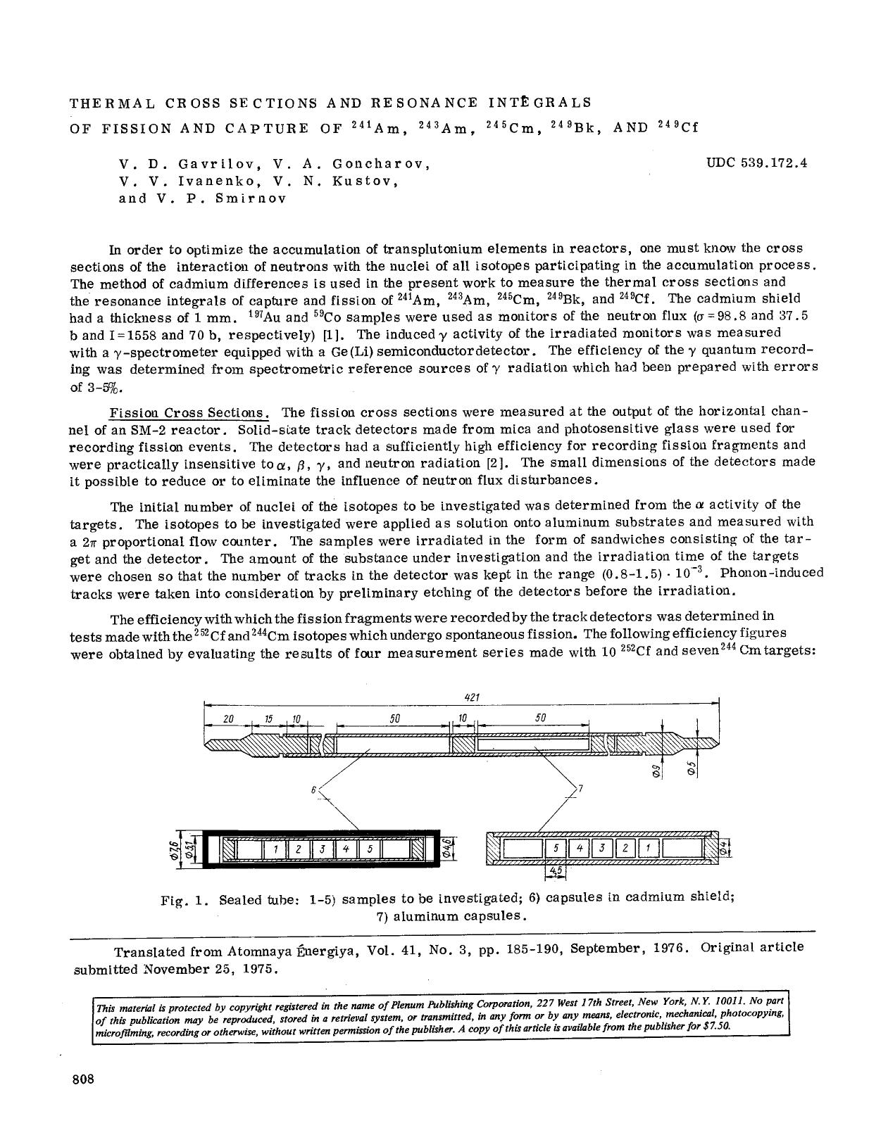 Thermal cross sections and resonance integrals of fission and capture of <Superscript>241 <Superscript>Am, <Superscript>243 <Superscript>Am, <Superscript>245 <Superscript>Cm, <Supe by Unknown