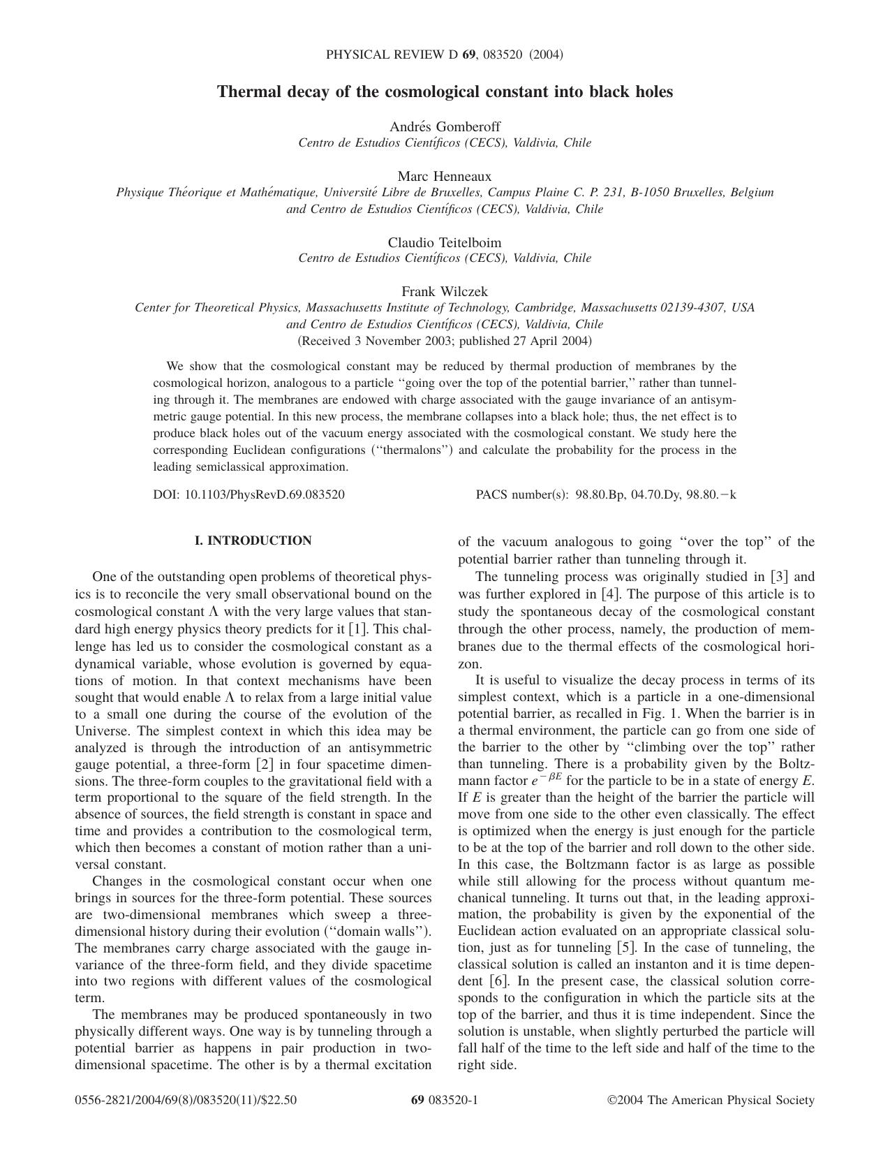 Thermal decay of the cosmological constant into black holes (2004) by Unknown