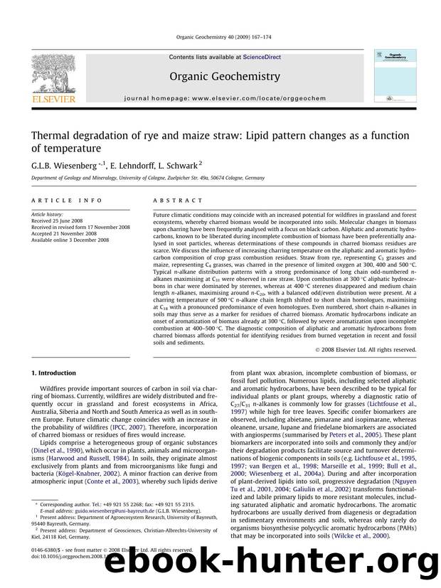 Thermal degradation of rye and maize straw: Lipid pattern changes as a function of temperature by G.L.B. Wiesenberg; E. Lehndorff; L. Schwark