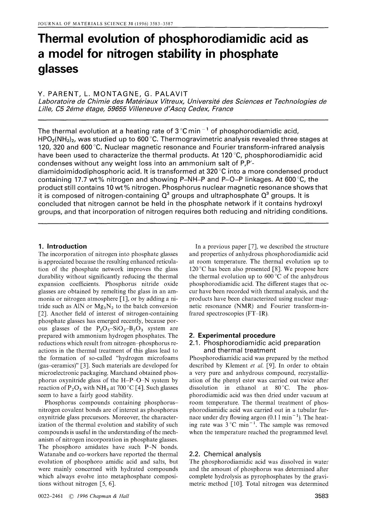 Thermal evolution of phosphorodiamidic acid as a model for nitrogen stability in phosphate glasses by Unknown