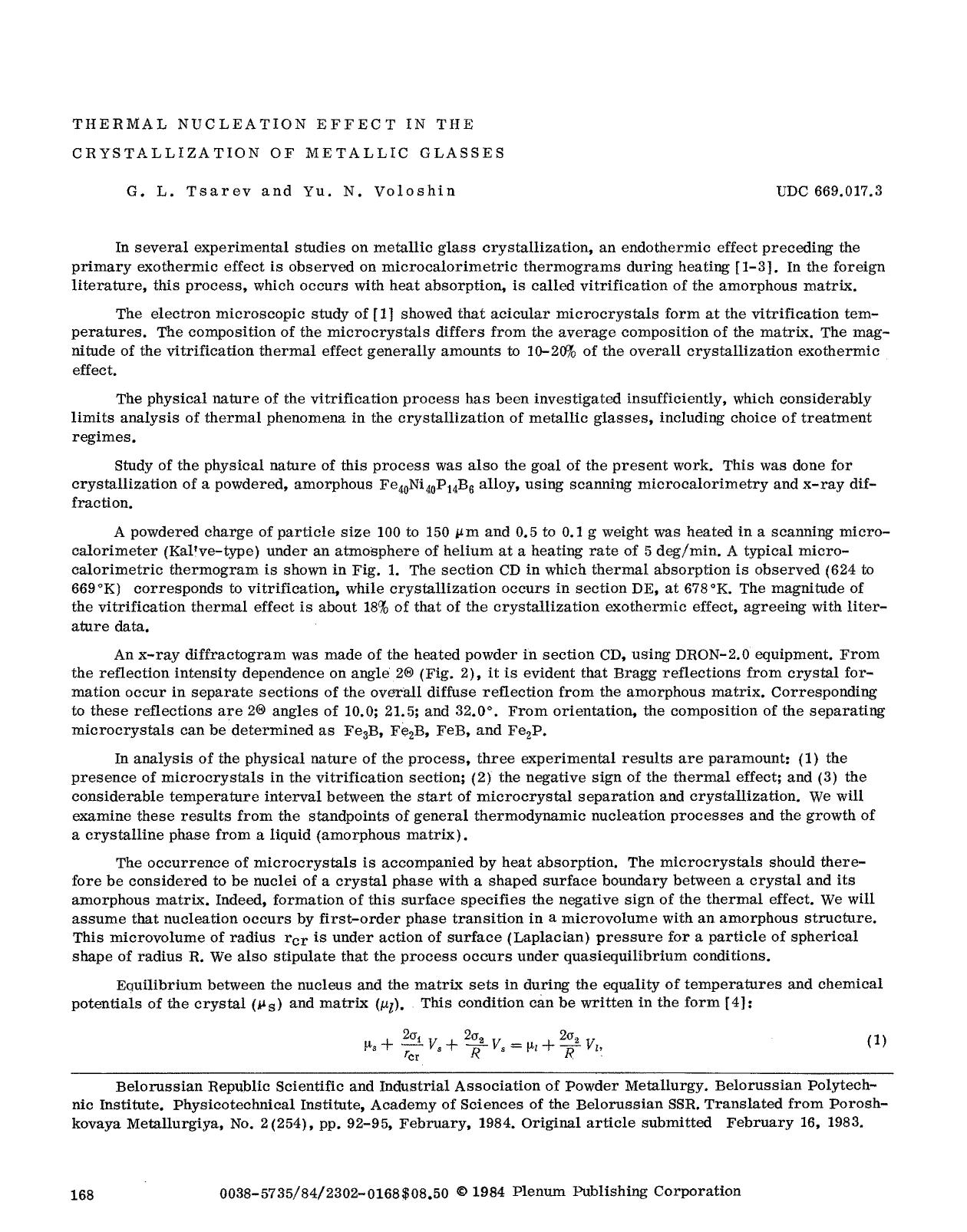Thermal nucleation effect in the crystallization of metallic glasses by Unknown