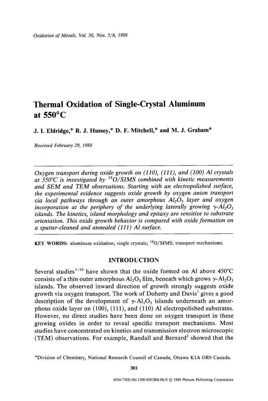 Thermal oxidation of single-crystal aluminum at 550°C by Unknown