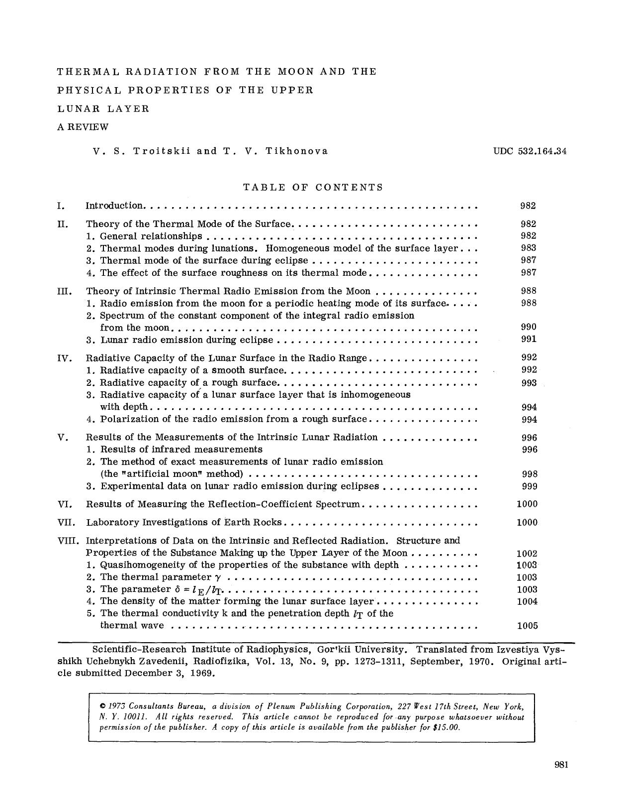 Thermal radiation from the moon and the physical properties of the upper lunar layer by Unknown