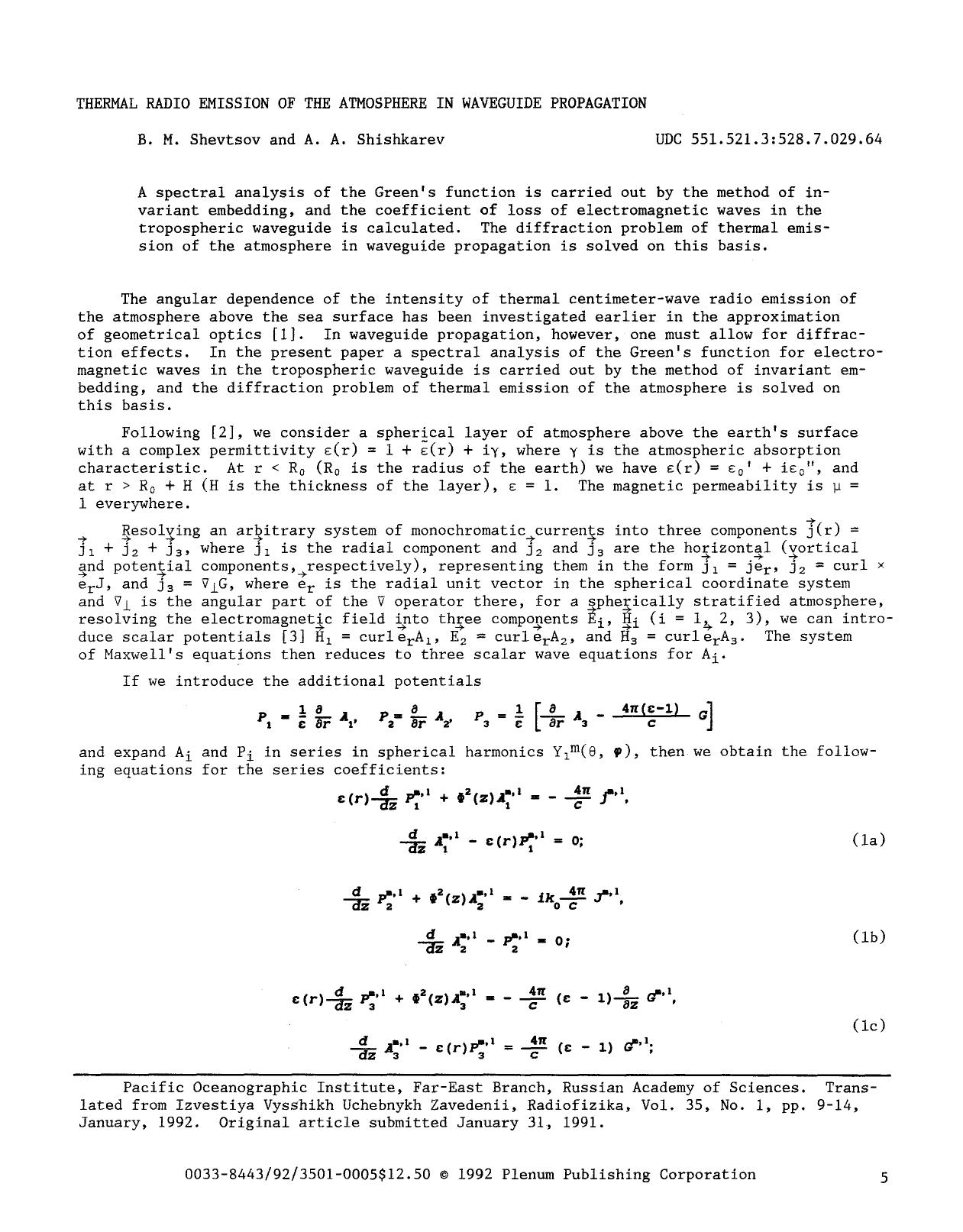 Thermal radio emission of the atmosphere in waveguide propagation by Unknown