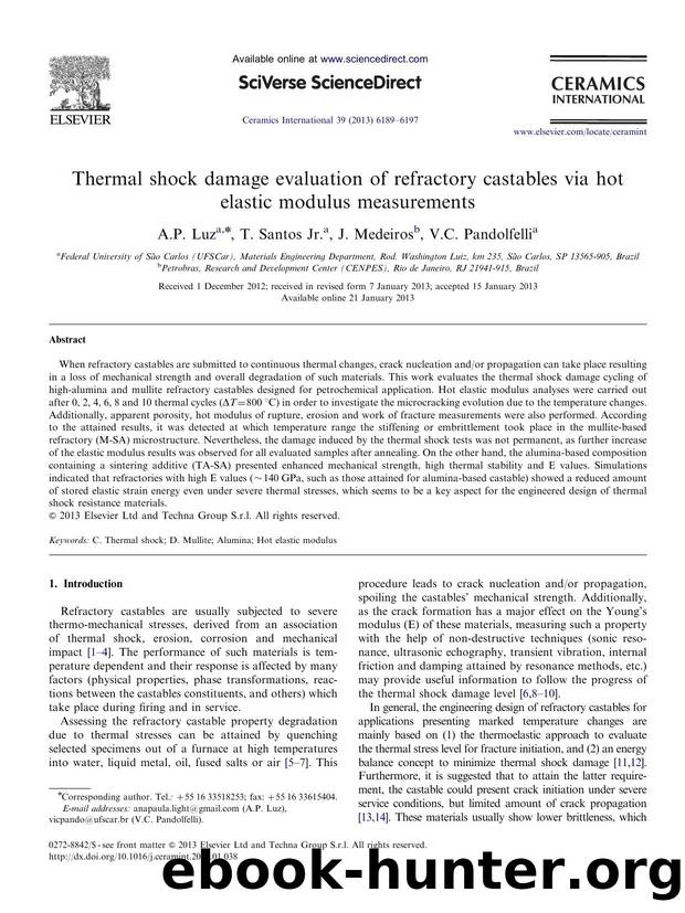 Thermal shock damage evaluation of refractory castables via hot elastic modulus measurements by A.P. Luz & T. Santos & J. Medeiros & V.C. Pandolfelli