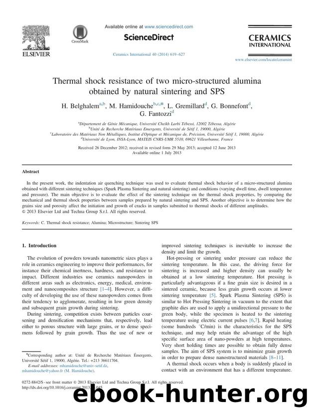 Thermal shock resistance of two micro-structured alumina obtained by natural sintering and SPS by H. Belghalem & M. Hamidouche & L. Gremillard & G. Bonnefont & G. Fantozzi