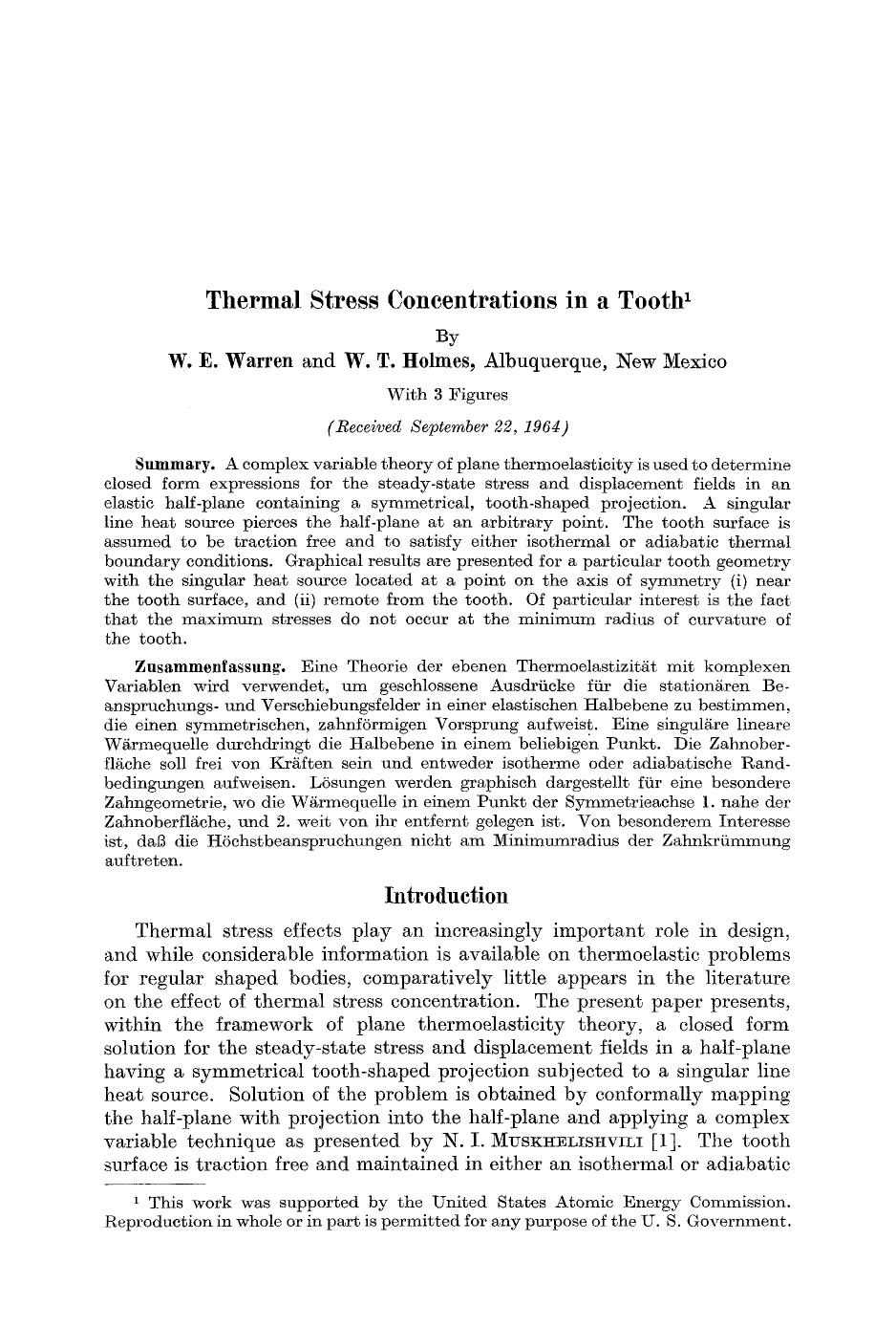 Thermal stress concentrations in a tooth by Unknown