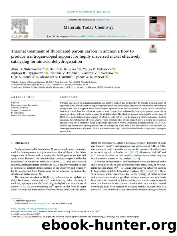 Thermal treatment of fluorinated porous carbon in ammonia flow to produce a nitrogen-doped support for highly dispersed nickel effectively catalyzing formic acid dehydrogenation by unknow