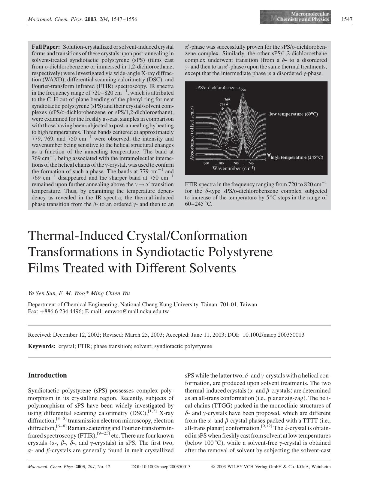 Thermal-Induced CrystalConformation Transformations in Syndiotactic Polystyrene Films Treated with Different Solvents by Unknown