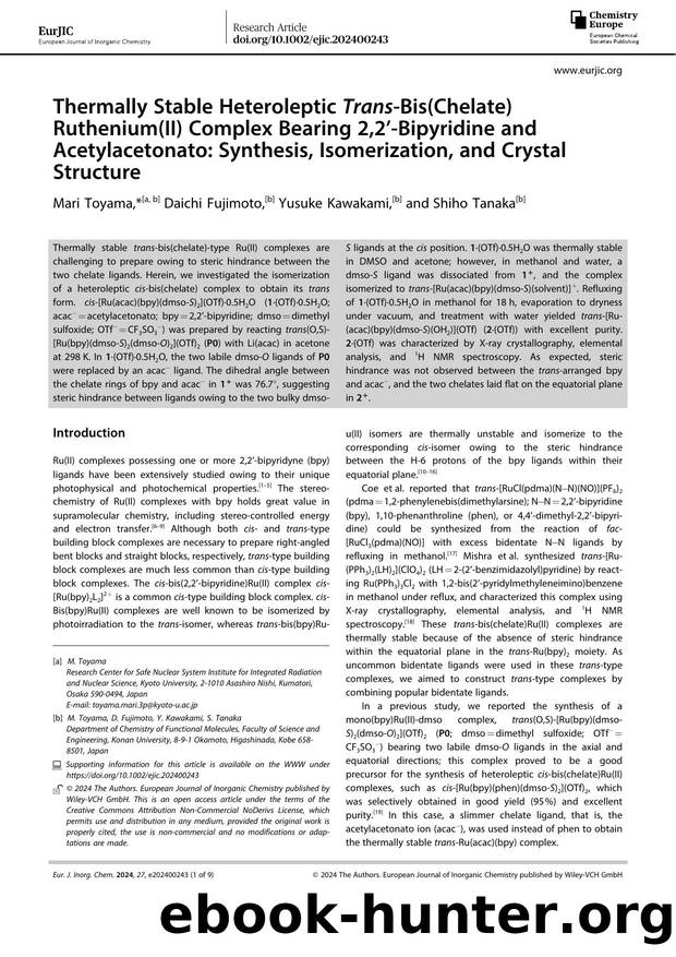 Thermally Stable Heteroleptic TransâBis(Chelate) Ruthenium(II) Complex Bearing 2,2ââBipyridine and Acetylacetonato: Synthesis, Isomerization, and Crystal Structure by Unknown