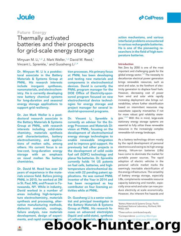 Thermally activated batteries and their prospects for grid-scale energy storage by Minyuan M. Li & J. Mark Weller & David M. Reed & Vincent L. Sprenkle & Guosheng Li