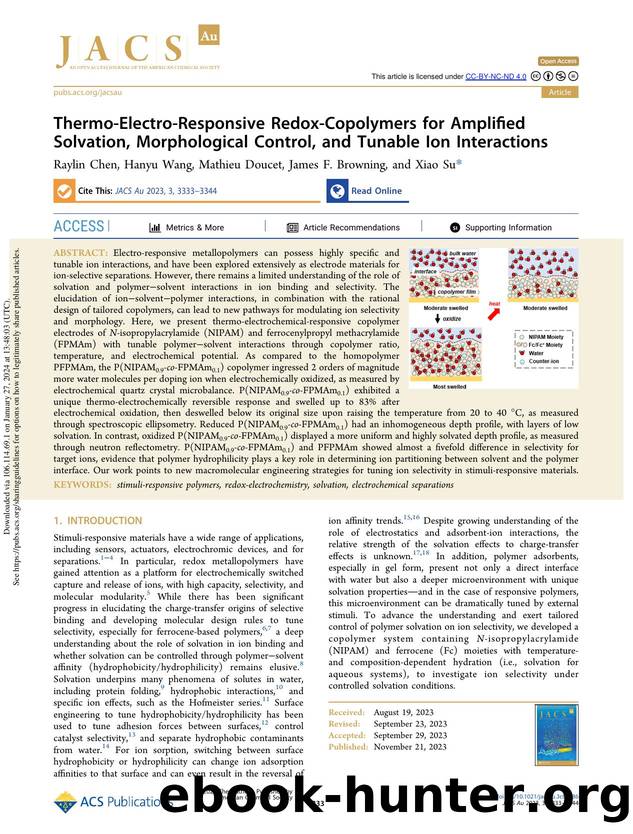 Thermo-Electro-Responsive Redox-Copolymers for Amplified Solvation, Morphological Control, and Tunable Ion Interactions by Raylin Chen Hanyu Wang Mathieu Doucet James F. Browning & Xiao Su