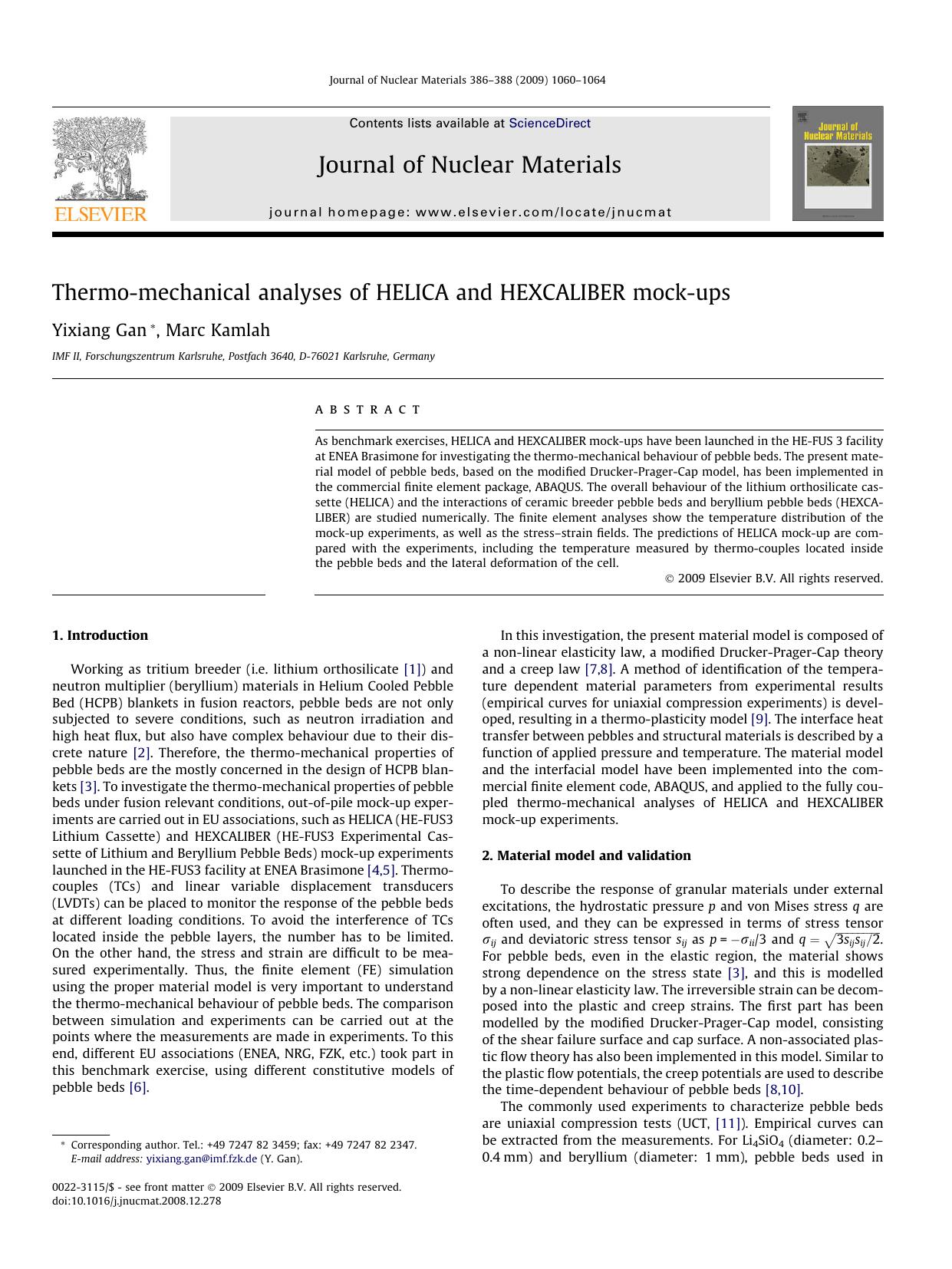 Thermo-mechanical analyses of HELICA and HEXCALIBER mock-ups by Yixiang Gan; Marc Kamlah