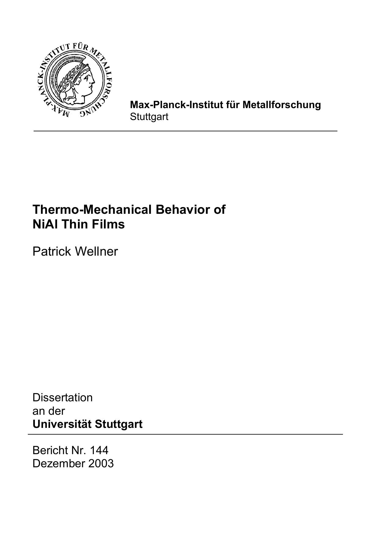 Thermo-mechanical behavior of NiAl thin films by Weller P