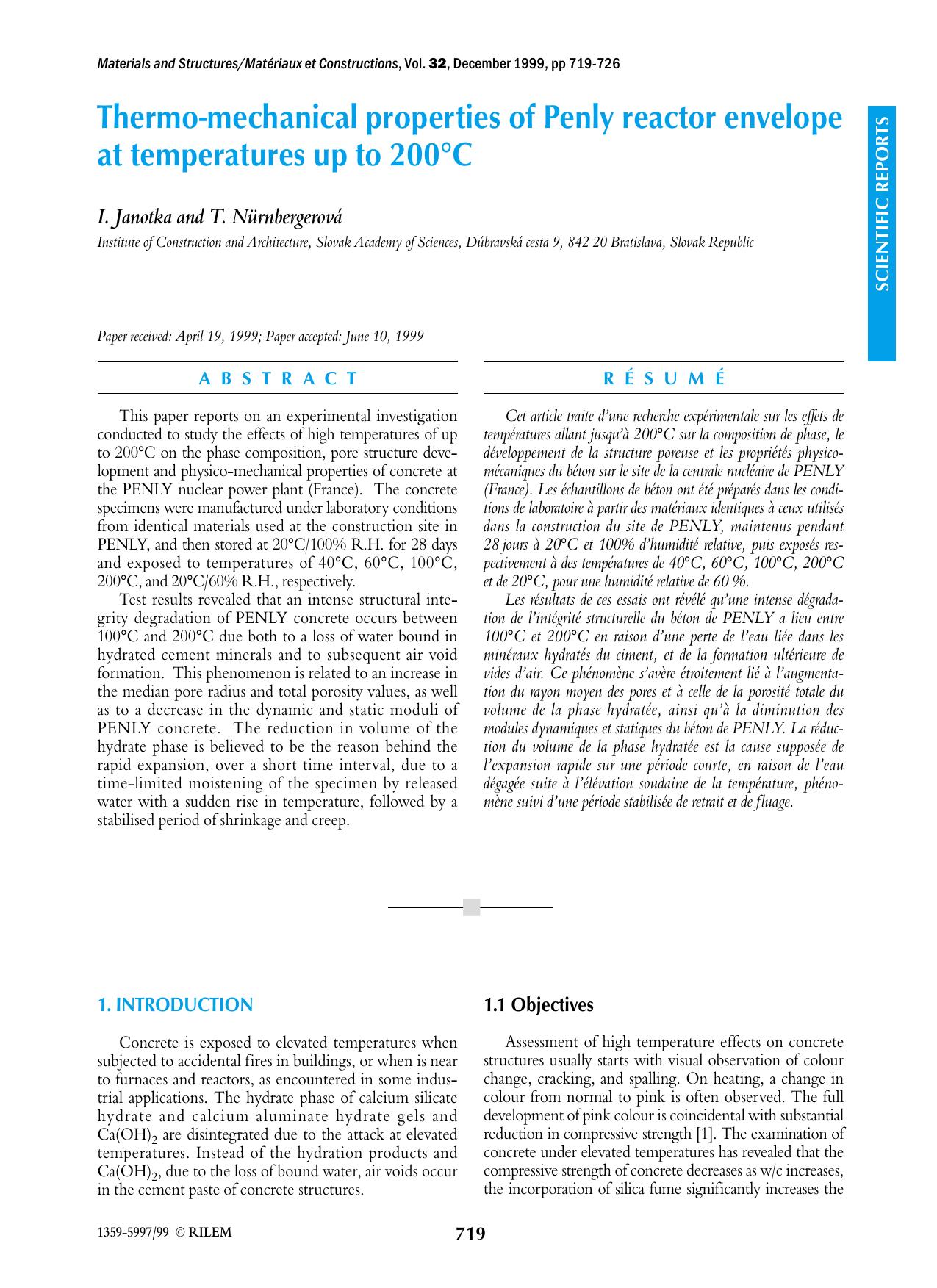 Thermo-mechanical properties of Penly reactor envelope at temperatures up to 200&#x00B0;C by Unknown