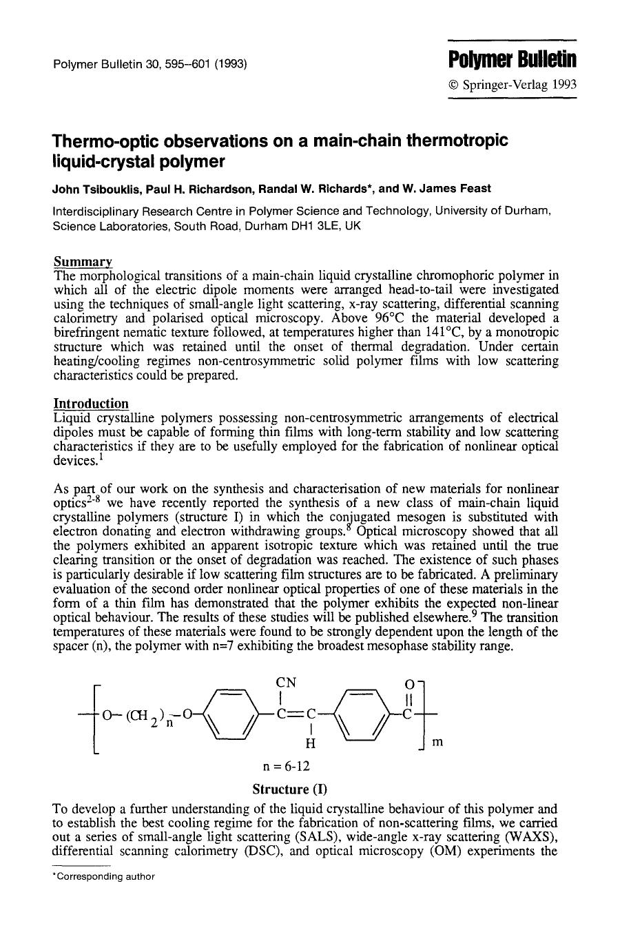 Thermo-optic observations on a main-chain thermotropic liquid-crystal polymer by Unknown
