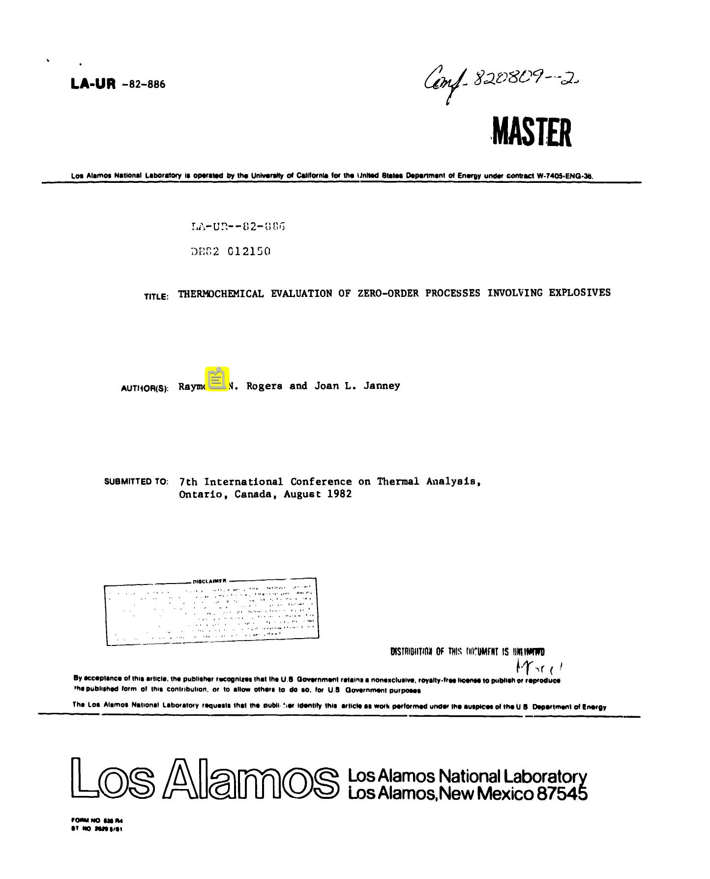 Thermochemical evaluation of zero-order processes involving explosives None by LANL Research Library LWW Project
